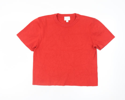 H&M Women’s Red Short Sleeve Basic Crew Neck Viscose T-Shirt Size S