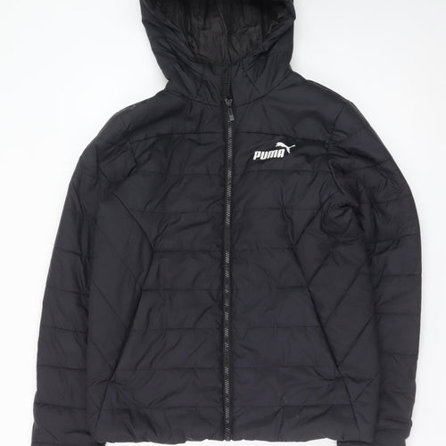 Puma Teens Black Hooded Puffer Jacket 164 Size Polyester Lined