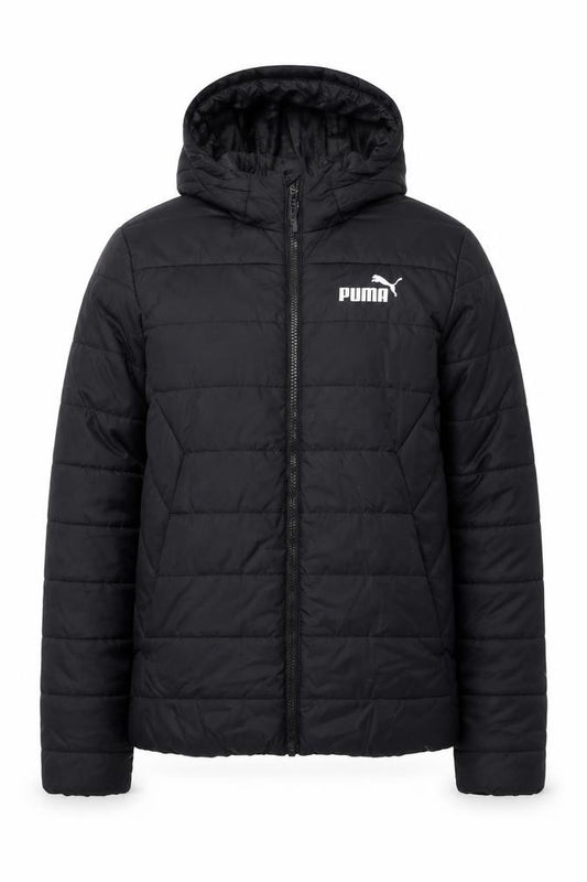 Front view of Puma Teens Black Hooded Puffer Jacket 164 Size Polyester Lined