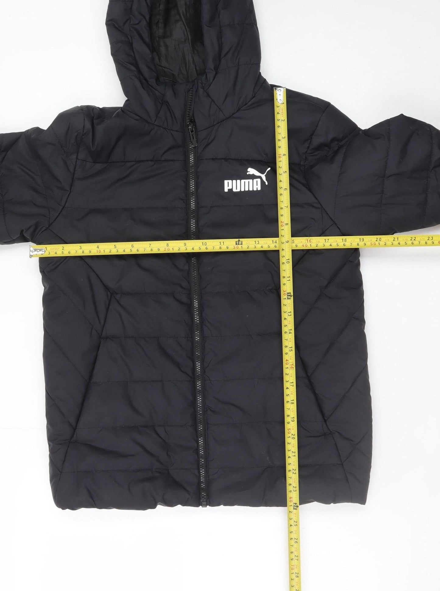 Puma Teens Black Hooded Puffer Jacket 164 Size Polyester Lined