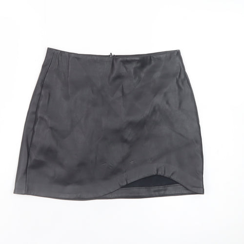 Stradivarius Women's Black Faux Leather Mini Pencil Skirt UK 6