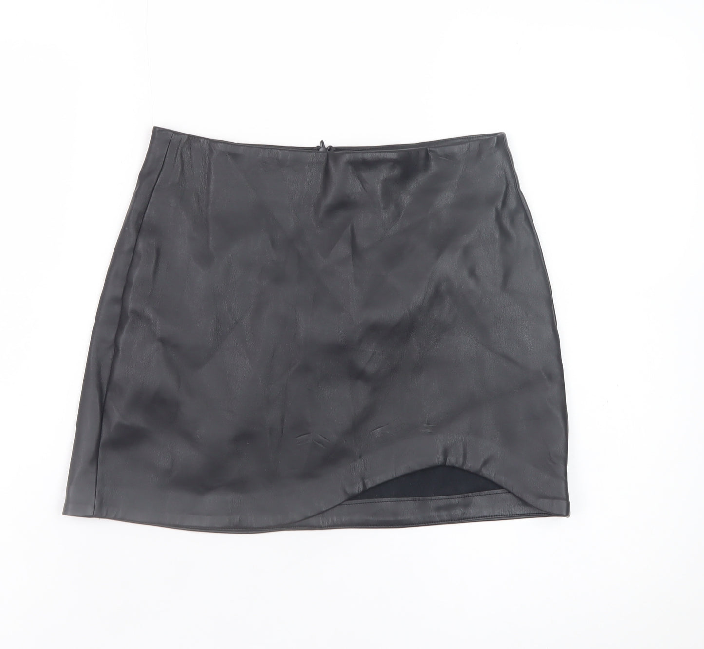 Stradivarius Women's Black Faux Leather Mini Pencil Skirt UK 6