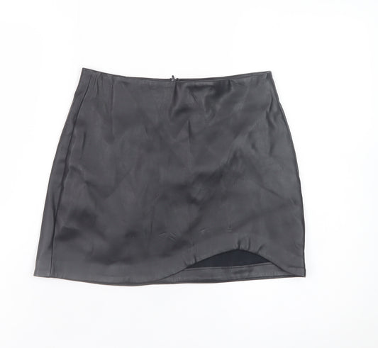 Stradivarius Women's Black Faux Leather Mini Pencil Skirt UK 6