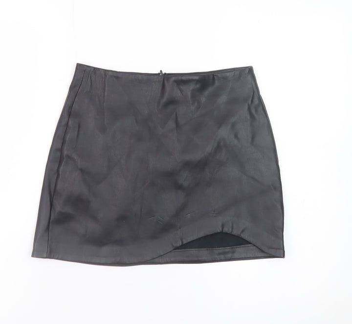 Stradivarius Women's Black Faux Leather Mini Pencil Skirt UK 6