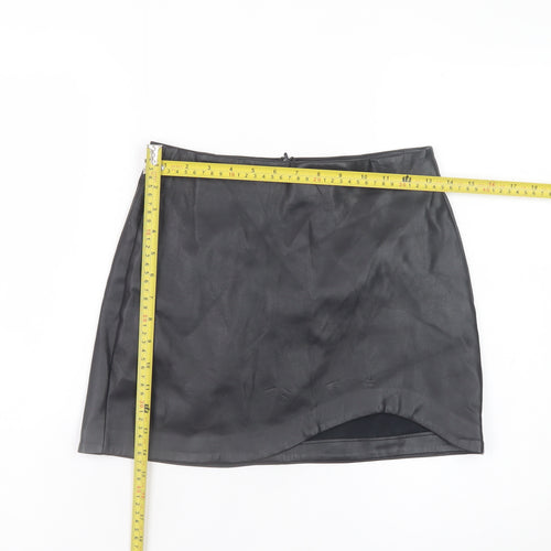 Stradivarius Women's Black Faux Leather Mini Pencil Skirt UK 6
