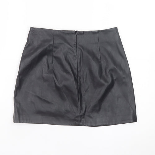 Stradivarius Women's Black Faux Leather Mini Pencil Skirt UK 6