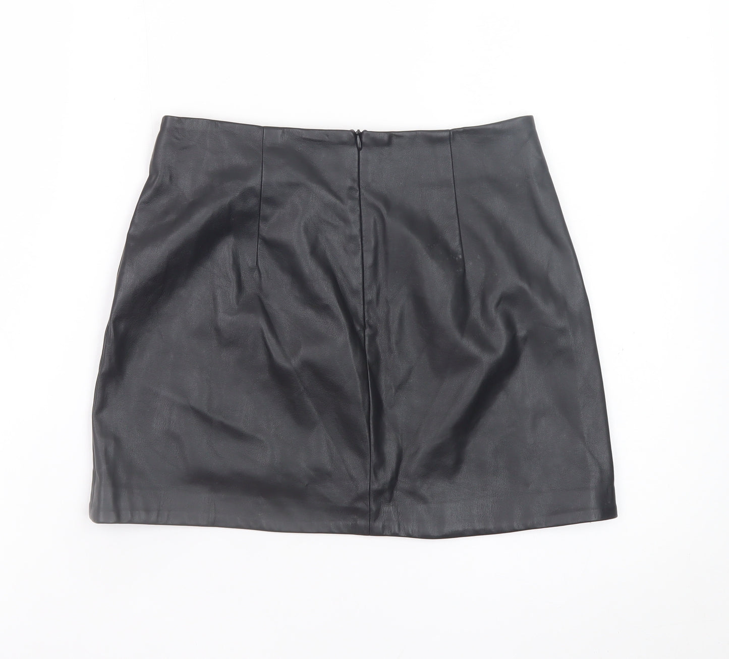 Stradivarius Women's Black Faux Leather Mini Pencil Skirt UK 6