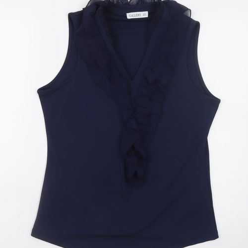 Gallery Women's Blue Ruffle Sleeveless Chiffon Blouse Size 12