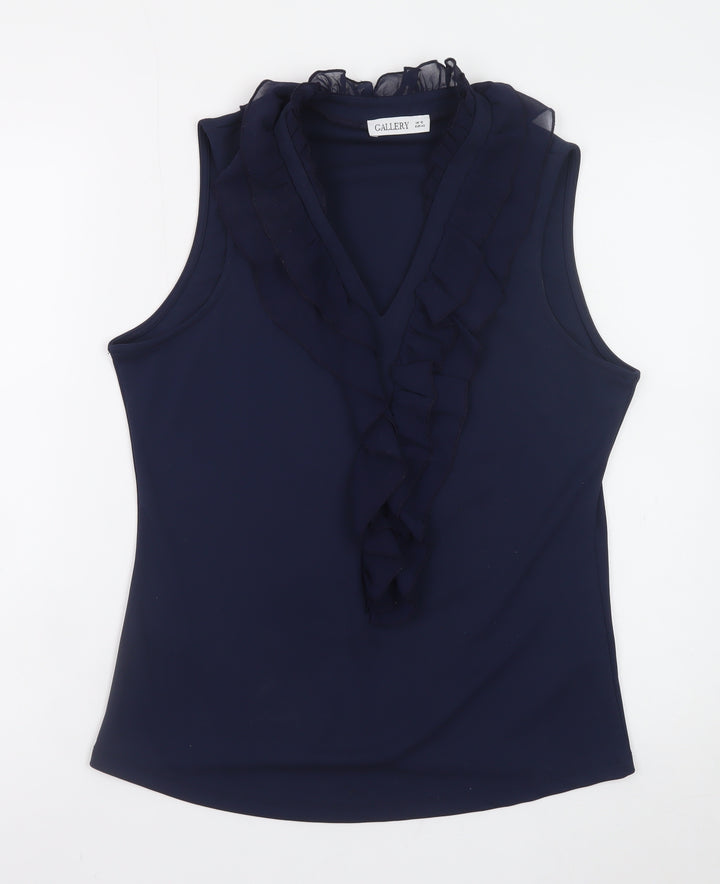 Gallery Women's Blue Ruffle Sleeveless Chiffon Blouse Size 12