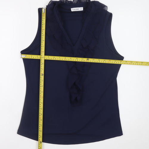 Gallery Women's Blue Ruffle Sleeveless Chiffon Blouse Size 12