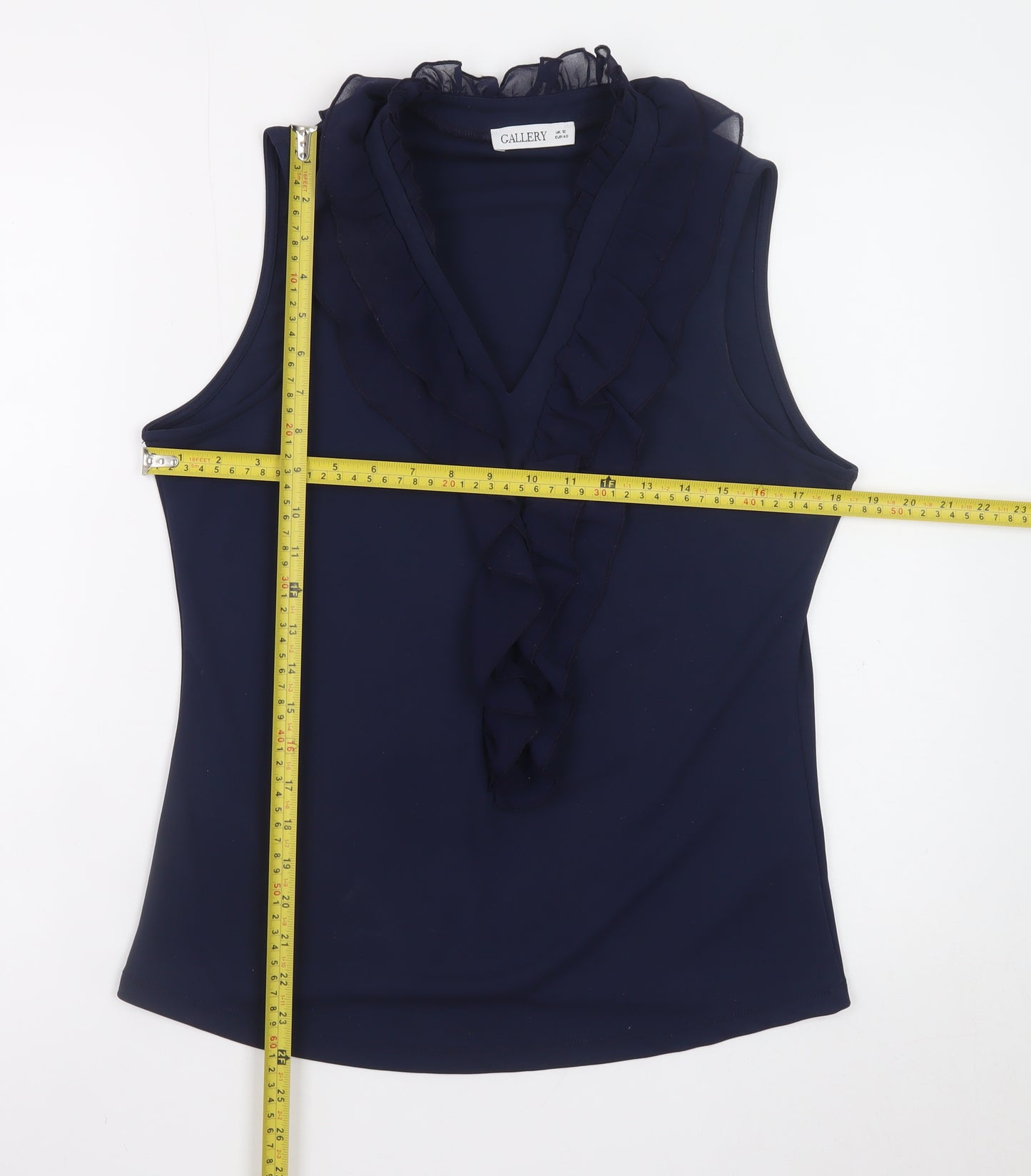 Gallery Women's Blue Ruffle Sleeveless Chiffon Blouse Size 12