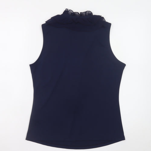 Gallery Women's Blue Ruffle Sleeveless Chiffon Blouse Size 12