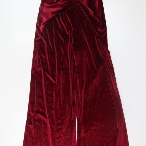 Nasty Gal Women Red Velvet Wide-Leg Jumpsuit Size 8