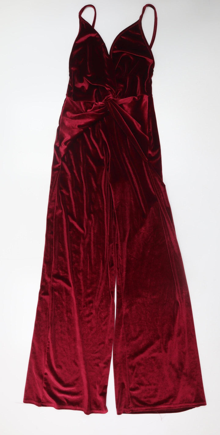 Nasty Gal Women Red Velvet Wide-Leg Jumpsuit Size 8