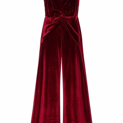 Nasty Gal Women Red Velvet Wide-Leg Jumpsuit Size 8