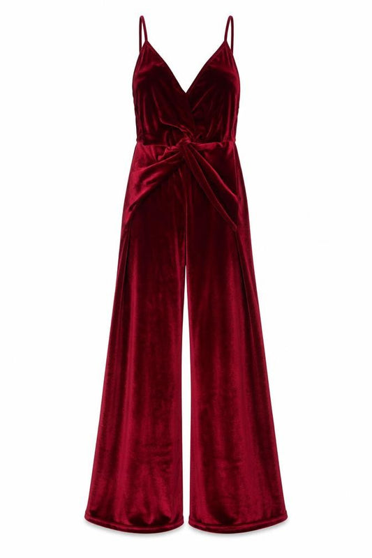 Nasty Gal Women Red Velvet Wide-Leg Jumpsuit Size 8