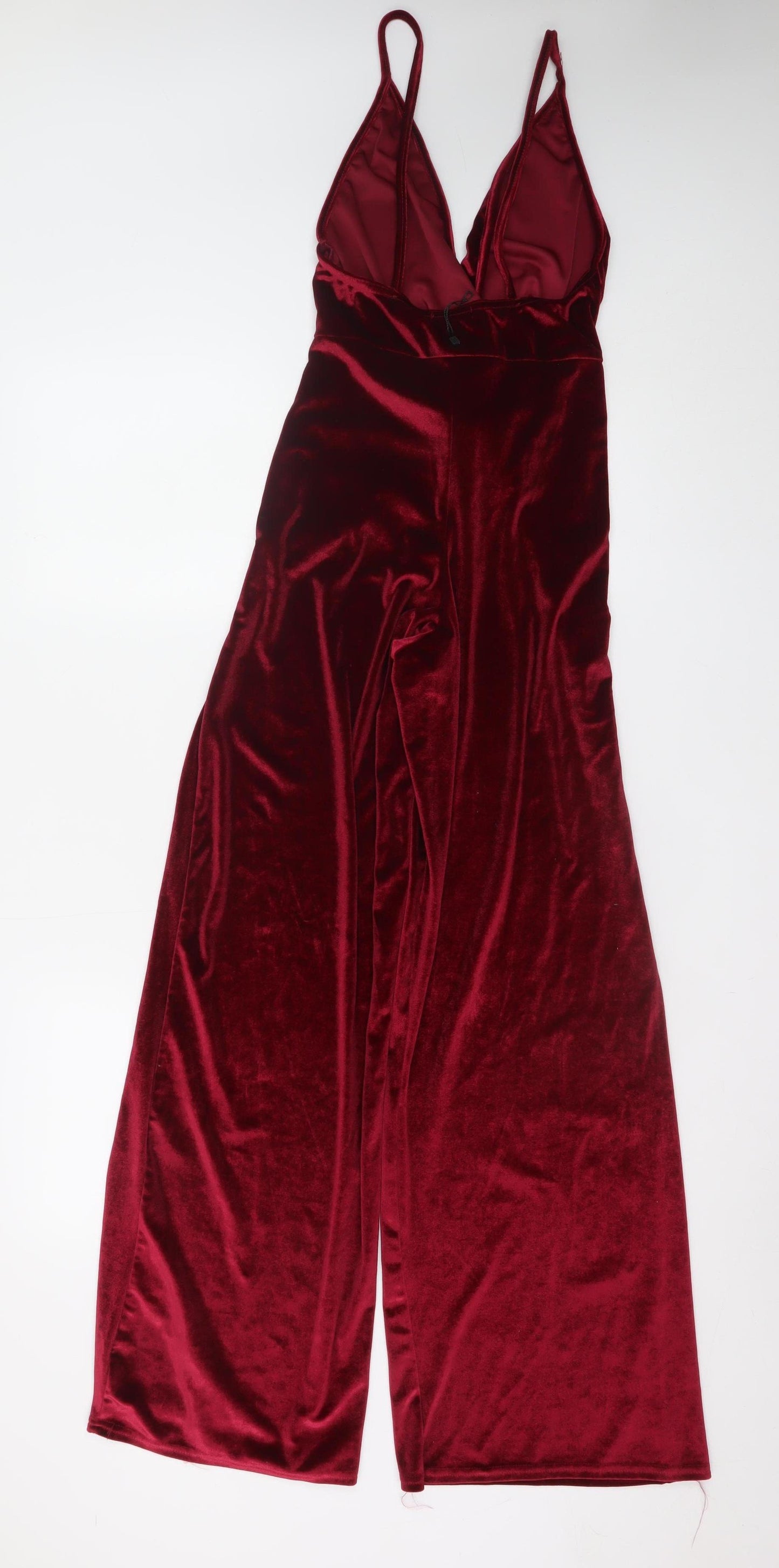 Nasty Gal Women Red Velvet Wide-Leg Jumpsuit Size 8
