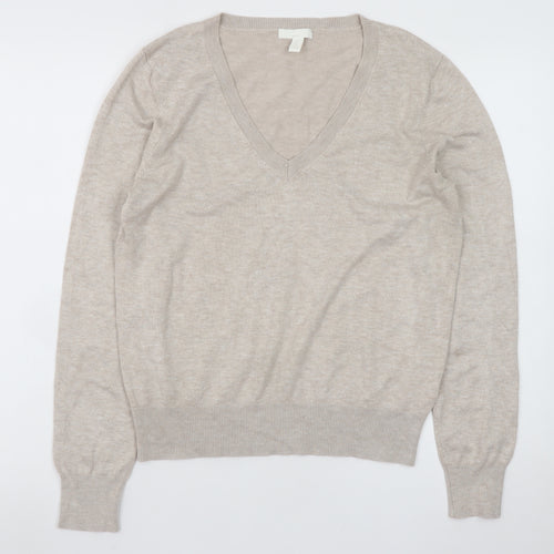H&M Women Beige V-Neck Pullover Jumper Size S
