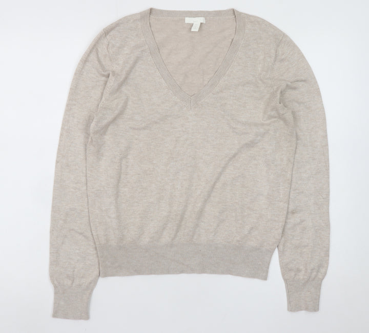 H&M Women Beige V-Neck Pullover Jumper Size S