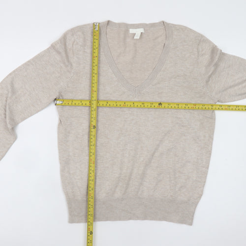 H&M Women Beige V-Neck Pullover Jumper Size S