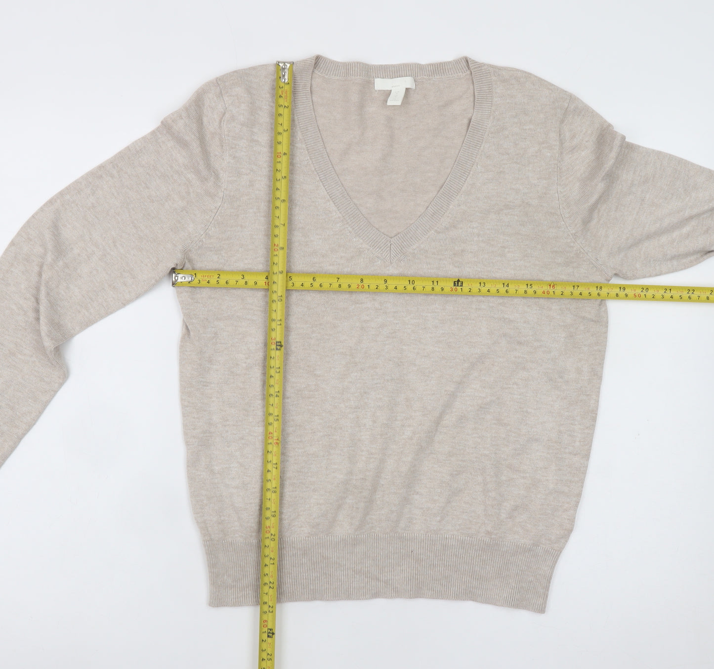 H&M Women Beige V-Neck Pullover Jumper Size S