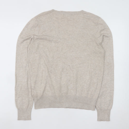 H&M Women Beige V-Neck Pullover Jumper Size S