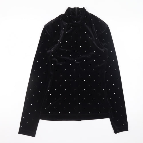 H&M Women’s Black Velvet Mock Neck Long Sleeve Beaded Top XS