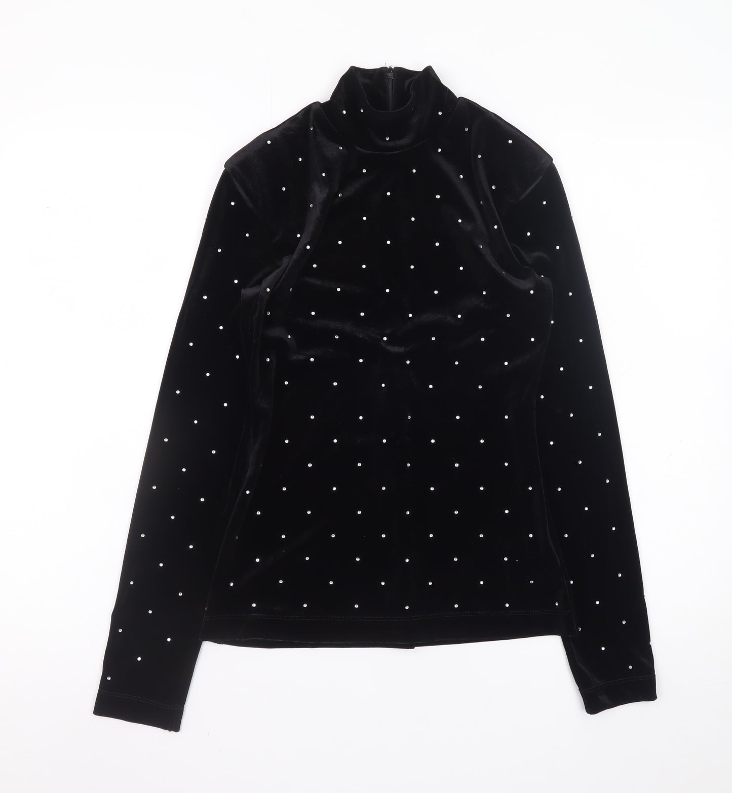 H&M Women’s Black Velvet Mock Neck Long Sleeve Beaded Top XS