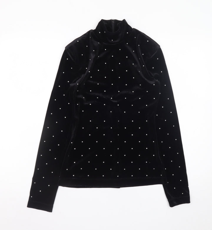 H&M Women’s Black Velvet Mock Neck Long Sleeve Beaded Top XS