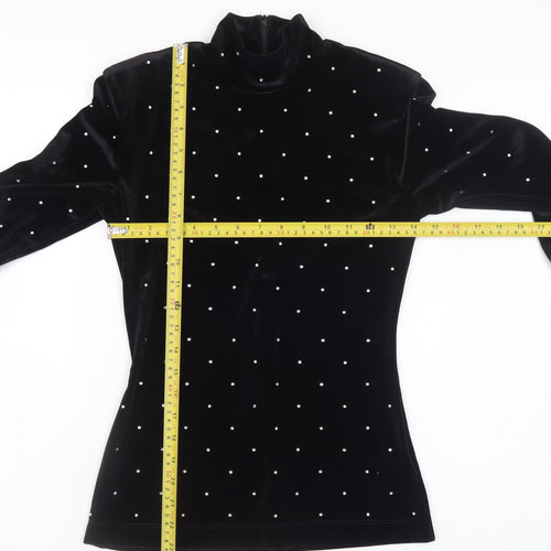 H&M Women’s Black Velvet Mock Neck Long Sleeve Beaded Top XS