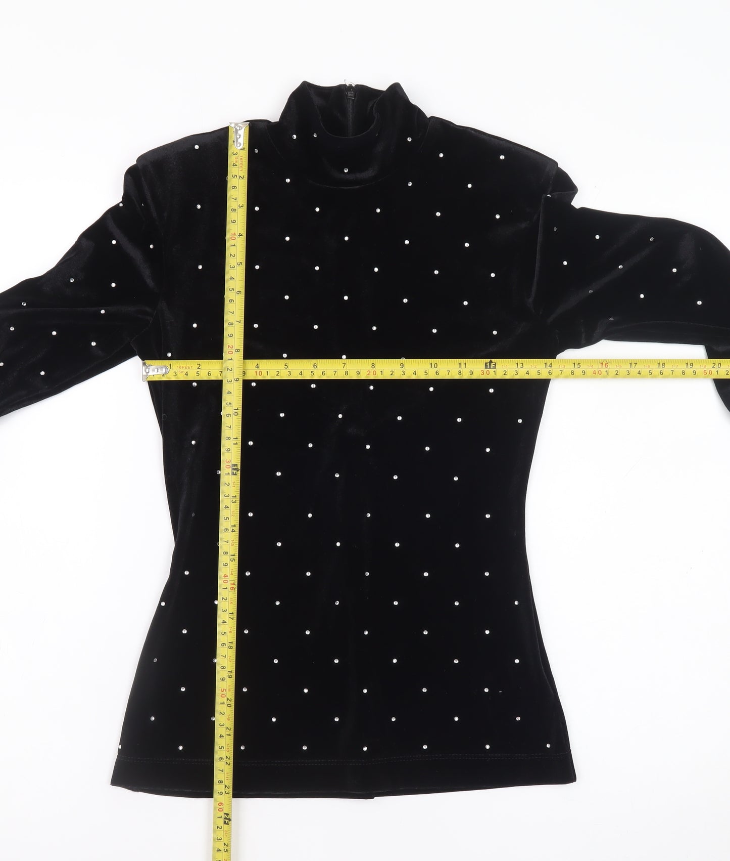 H&M Women’s Black Velvet Mock Neck Long Sleeve Beaded Top XS