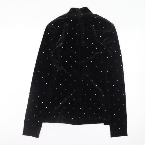 H&M Women’s Black Velvet Mock Neck Long Sleeve Beaded Top XS