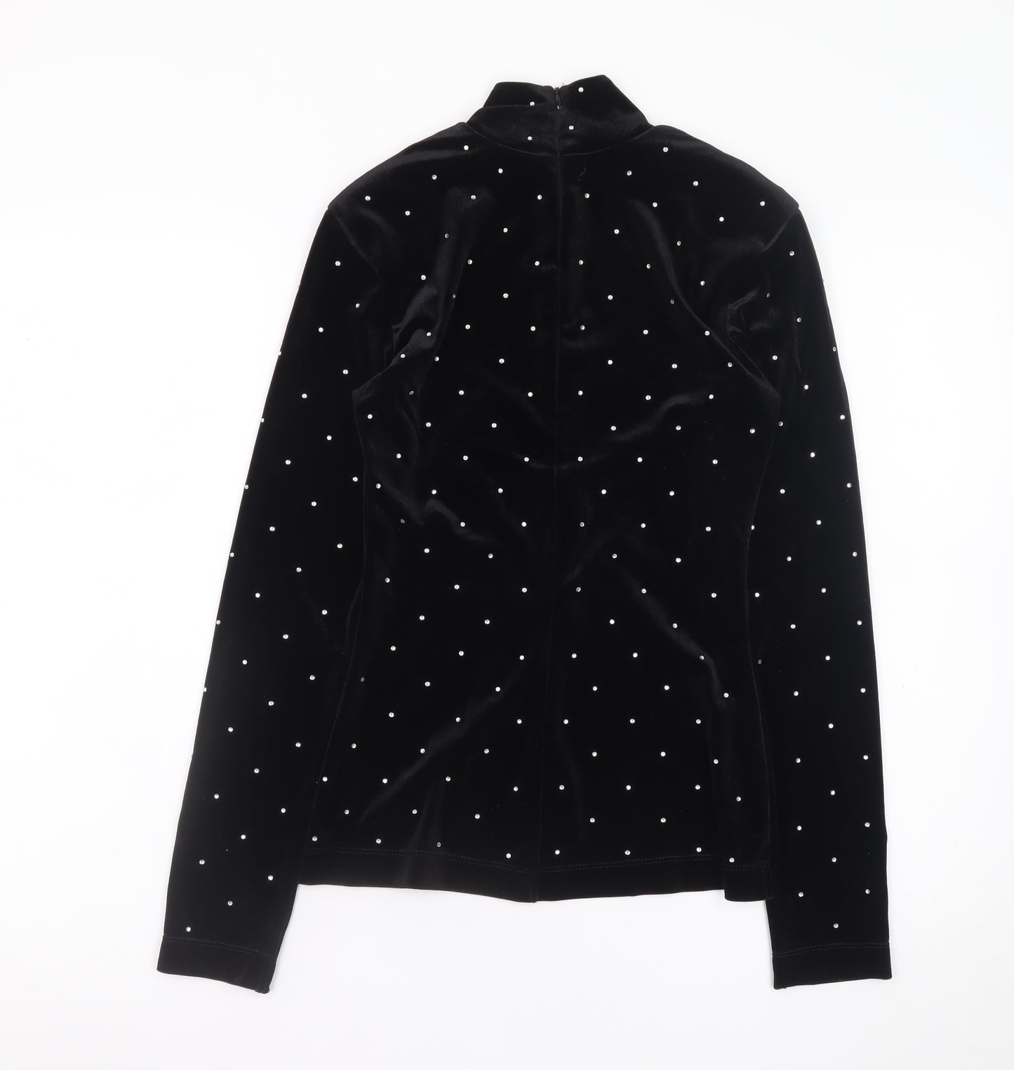 H&M Women’s Black Velvet Mock Neck Long Sleeve Beaded Top XS