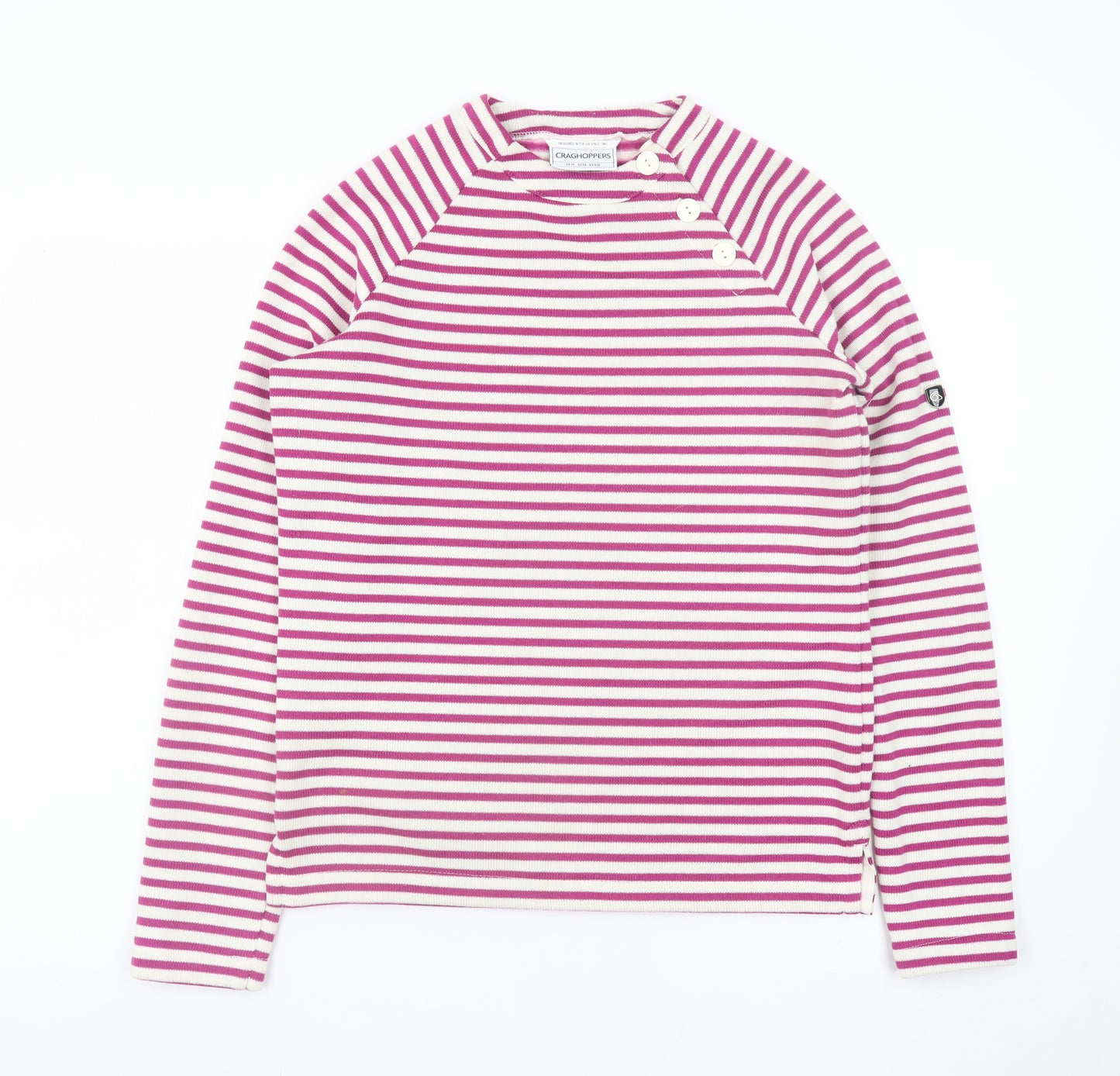Craghoppers Women’s Pink Striped Long Sleeve Boat Neck T-Shirt UK 10