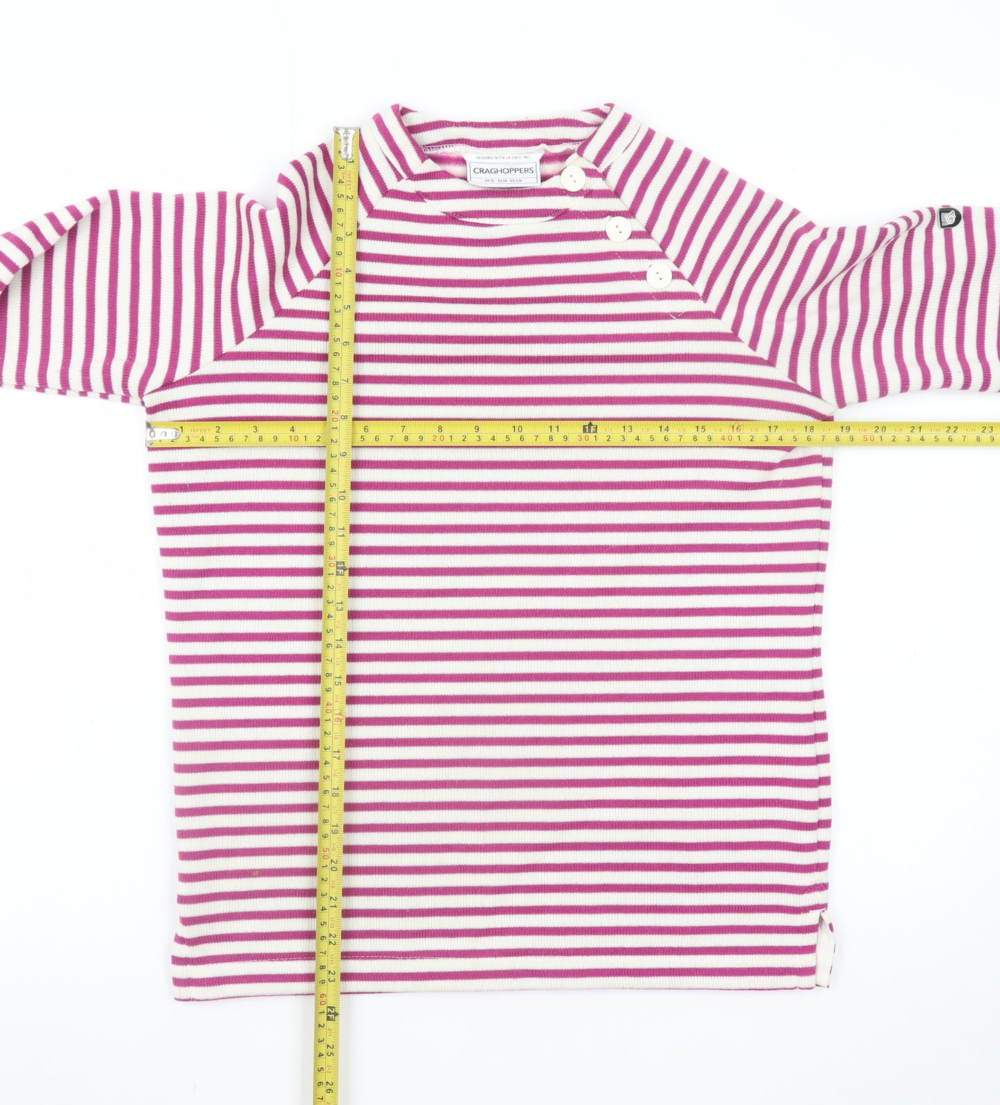 Craghoppers Women’s Pink Striped Long Sleeve Boat Neck T-Shirt UK 10