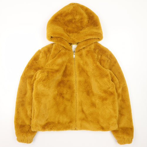 Jacqueline de Yong Womens Brown Faux Fur Hooded Jacket L