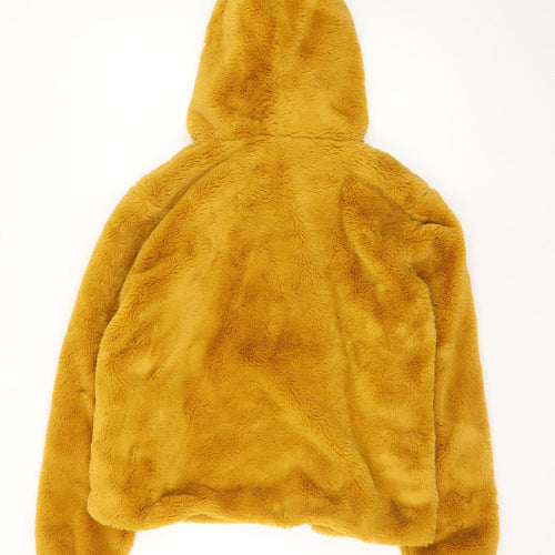 Jacqueline de Yong Womens Brown Faux Fur Hooded Jacket L