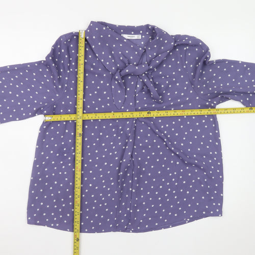 Mango Women’s Purple Polka Dot Bow Neck Long Sleeve Blouse Size 12