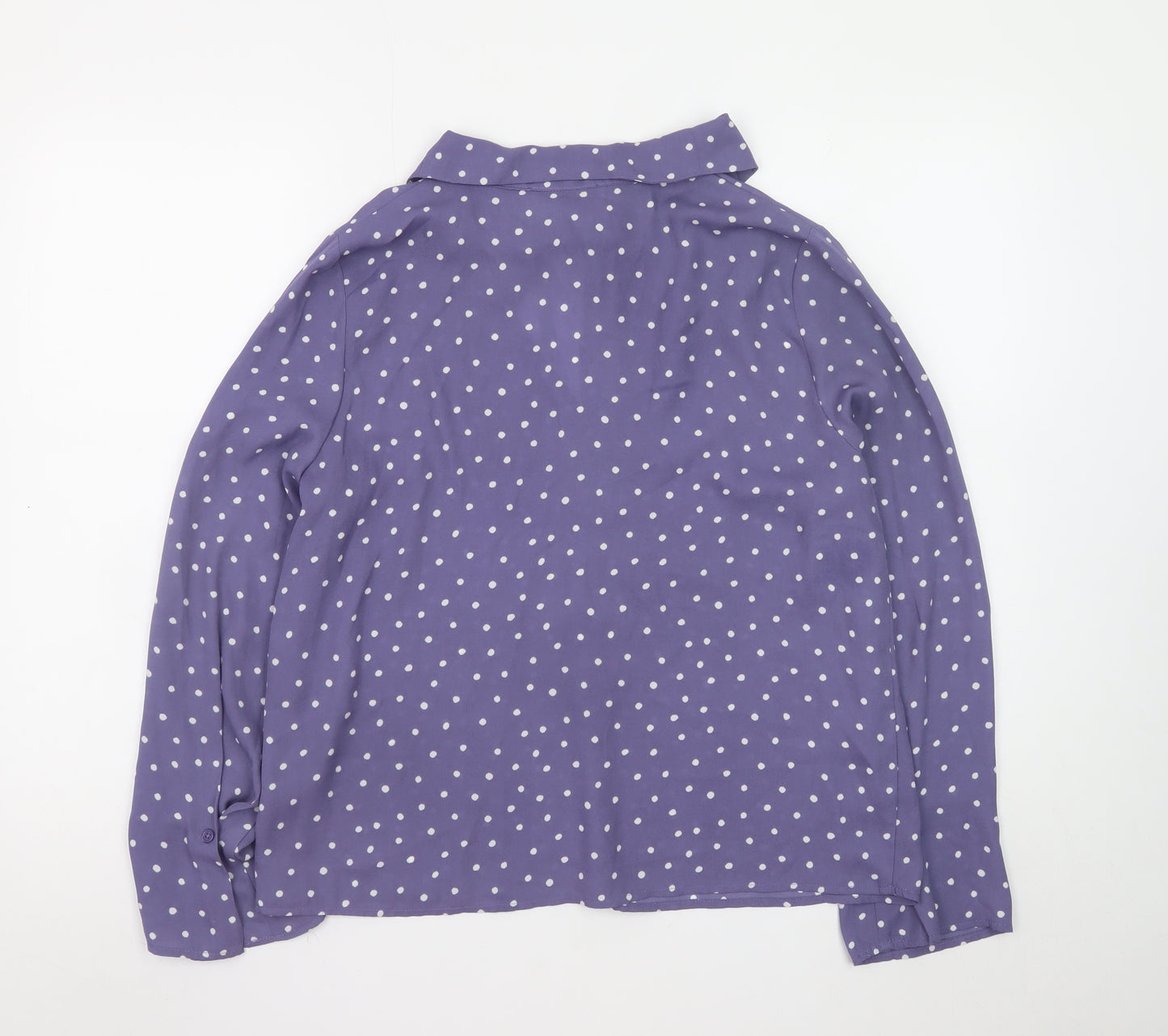 Mango Women’s Purple Polka Dot Bow Neck Long Sleeve Blouse Size 12