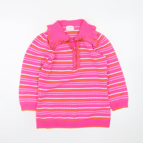 Savida Women’s Pink Striped Collared Henley Jumper XS