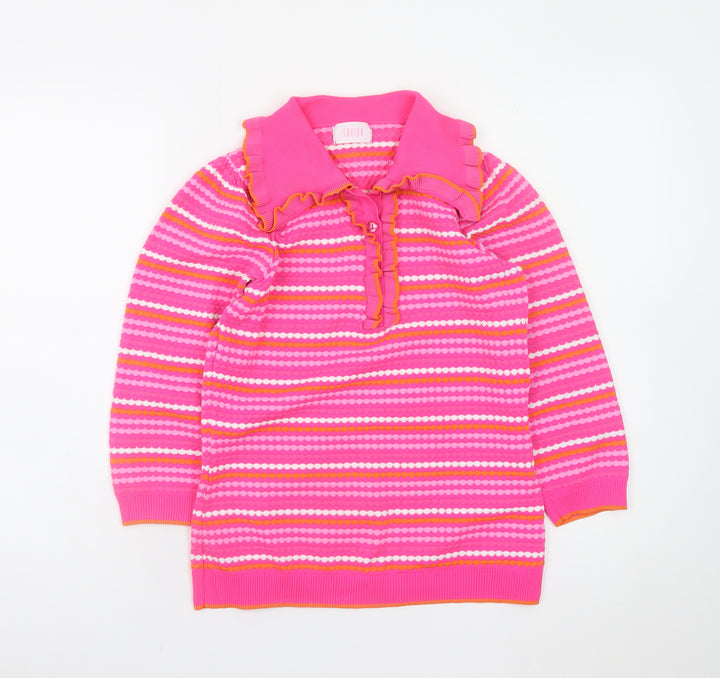 Savida Women’s Pink Striped Collared Henley Jumper XS