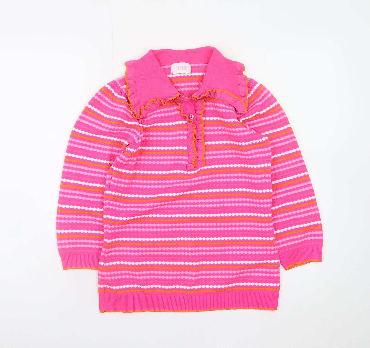 Savida Women’s Pink Striped Collared Henley Jumper XS