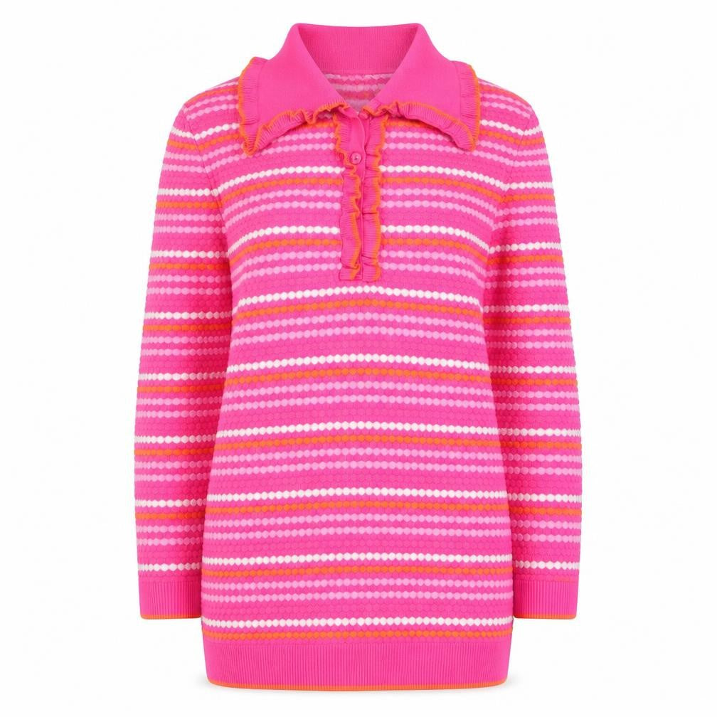 Savida Women’s Pink Striped Collared Henley Jumper XS