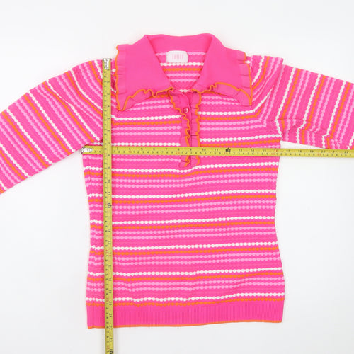 Savida Women’s Pink Striped Collared Henley Jumper XS