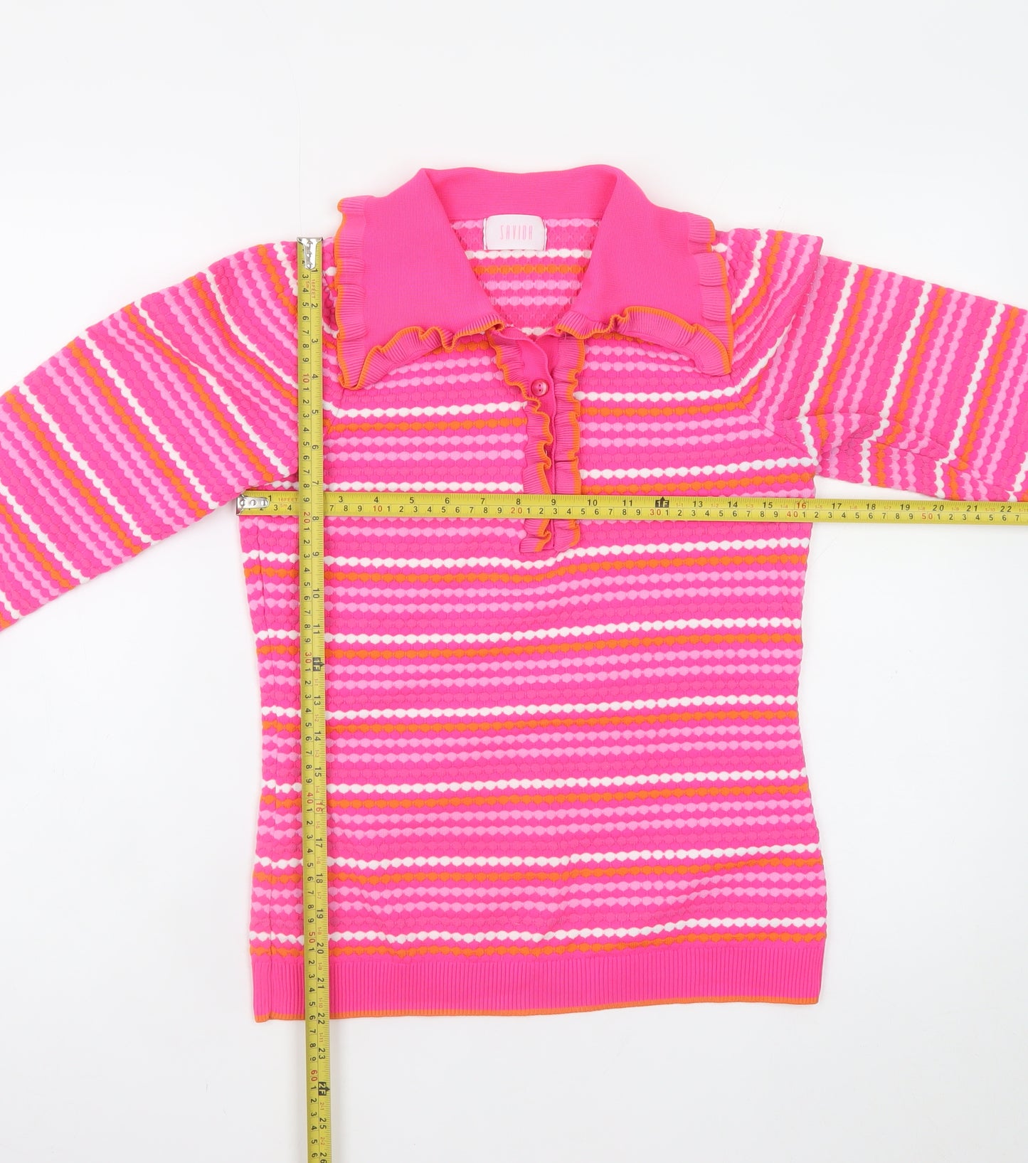 Savida Women’s Pink Striped Collared Henley Jumper XS