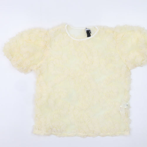New Look Women Beige Ruffle Mesh Puff Sleeve Blouse UK 6