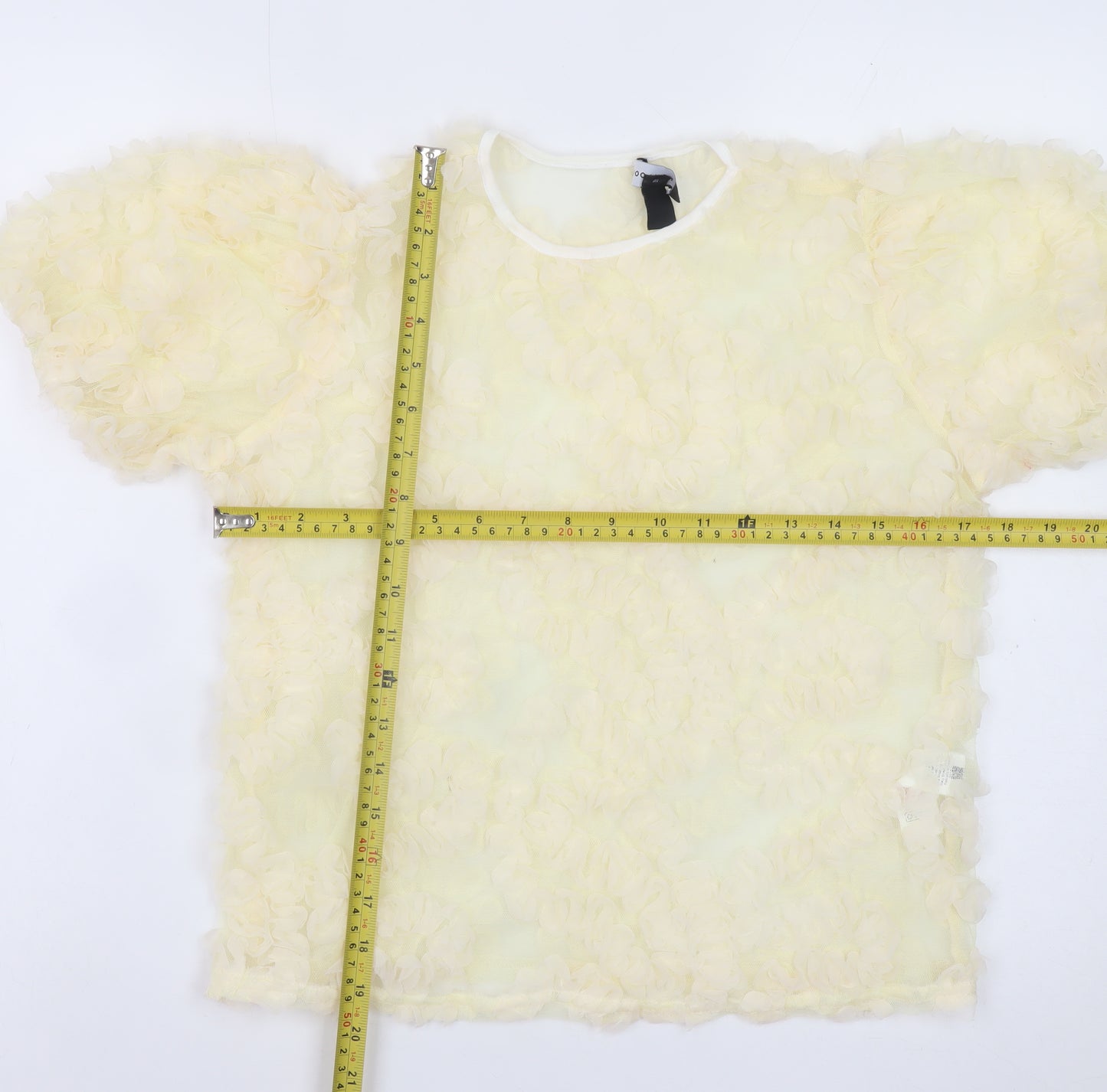 New Look Women Beige Ruffle Mesh Puff Sleeve Blouse UK 6