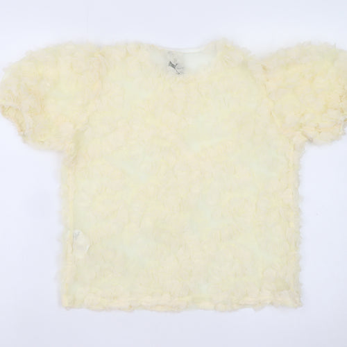 New Look Women Beige Ruffle Mesh Puff Sleeve Blouse UK 6