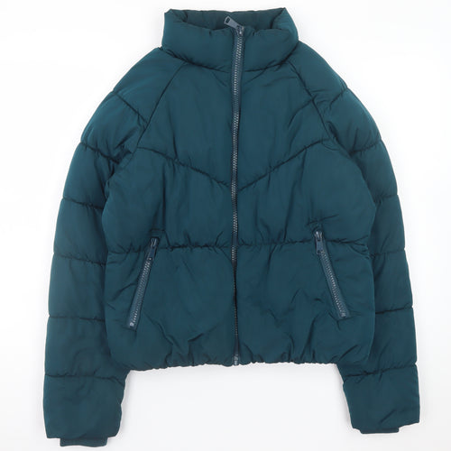 Primark Womens Green Puffer Jacket Size 10 Regular Cropped Winter Coat
