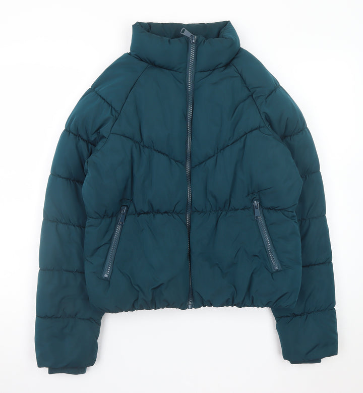 Primark Womens Green Puffer Jacket Size 10 Regular Cropped Winter Coat
